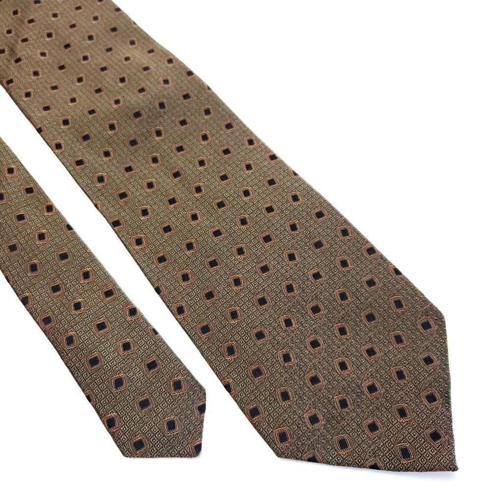 Joseph Abboud Green Brown Woven Abstract Geometric Wide Silk Tie‎